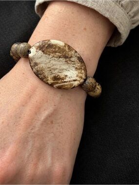 Brown Marbled Bead Statement Bracelet